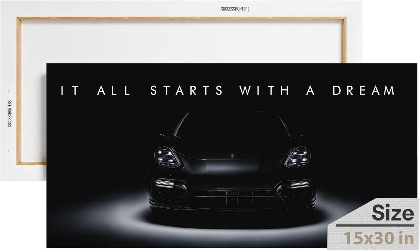 Motivational Wall Art for Office, Super Car Art Canvas, Inspirational Automotive Decor for Panamera Turbo S E-Hybrid Sportscar Lovers, Motivational Wall Decor for Home, Car Poster (30L" x 15W")