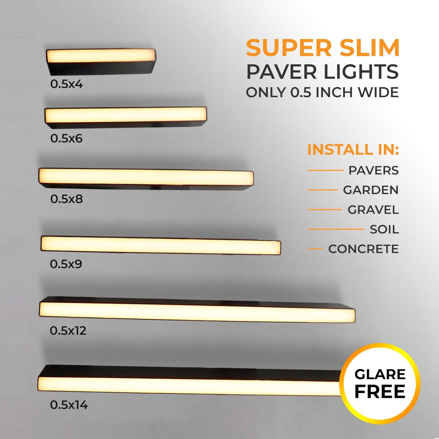 Lumengy Paver Light Slim 0.5X16 Inch Glare-Free 2700K Warm White  Steel Brick Lighting For Pavers  Walls  Driveway & Pathway Borders  Waterproof Ip67  12V Ac/Dc Drive-Over Rated