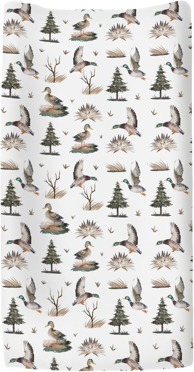 Vintage Mallard Ducks Trees Changing Pad Covers for Baby Girl Boy Duck Hunting Season Fitted Change Table Cover Mats Wild Ducks Animals Soft Diaper Changing Table Sheets 32''×16''
