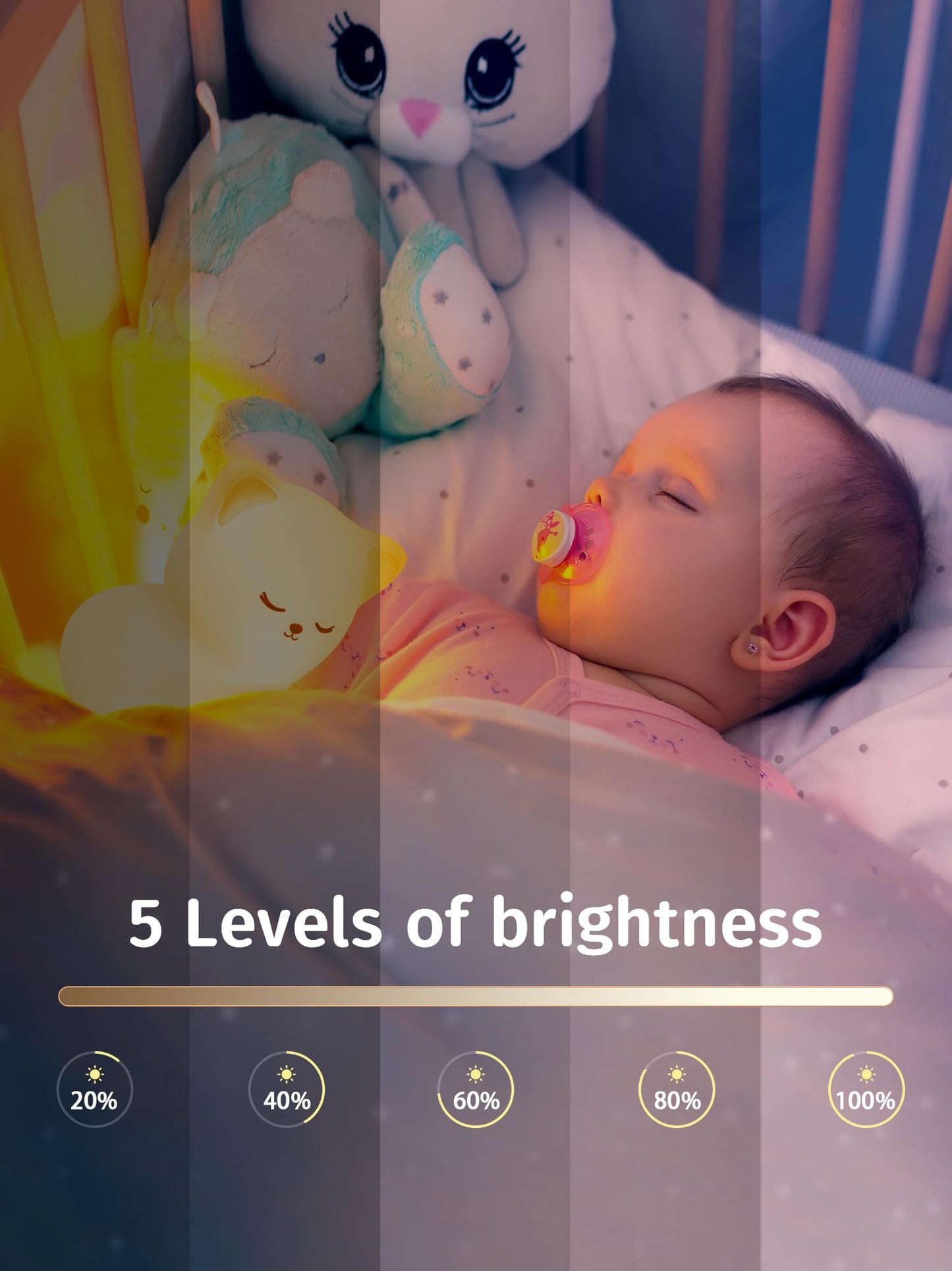 Mubarek Baby Night Light, 16 Colors Dimmable, Silicone, Rechargeable, Cat Remote, Night Light for Kids