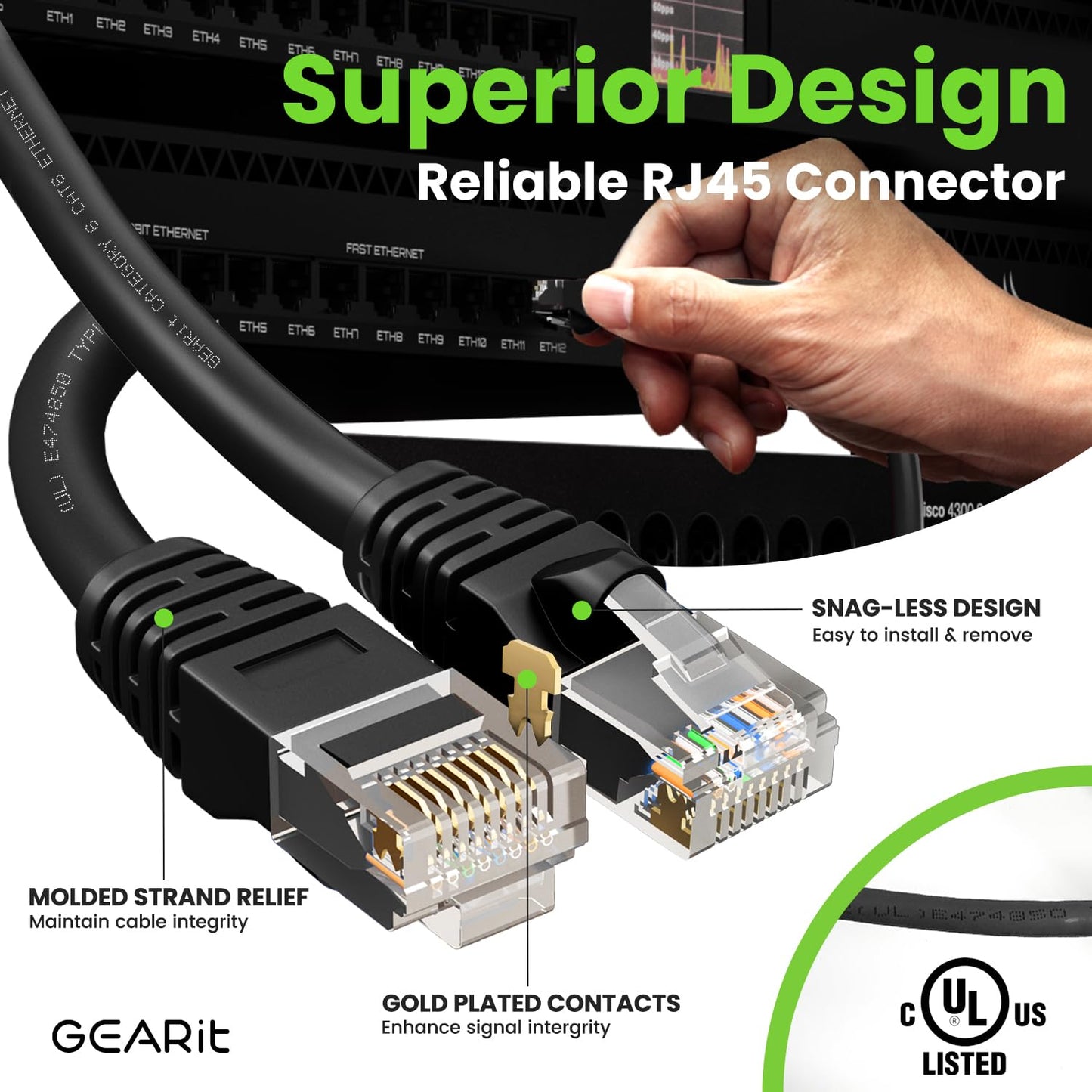 Gearit Cat 6 Ethernet Cable Pack - 16-Pack 1 Ft Cat6 Ethernet Patch Cables | Rj45 Network Patch Cable, 10 Gbps Snagless Gold-Pla