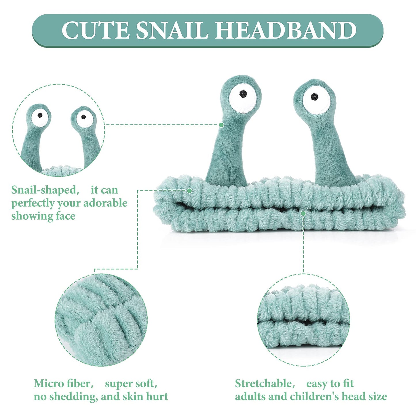 Molain Face Wash Headband, Palm and Snail Spa Hair Bands Makeup Headbands Women Cartoon Cute Coral Fleece Elastic Headband Creat
