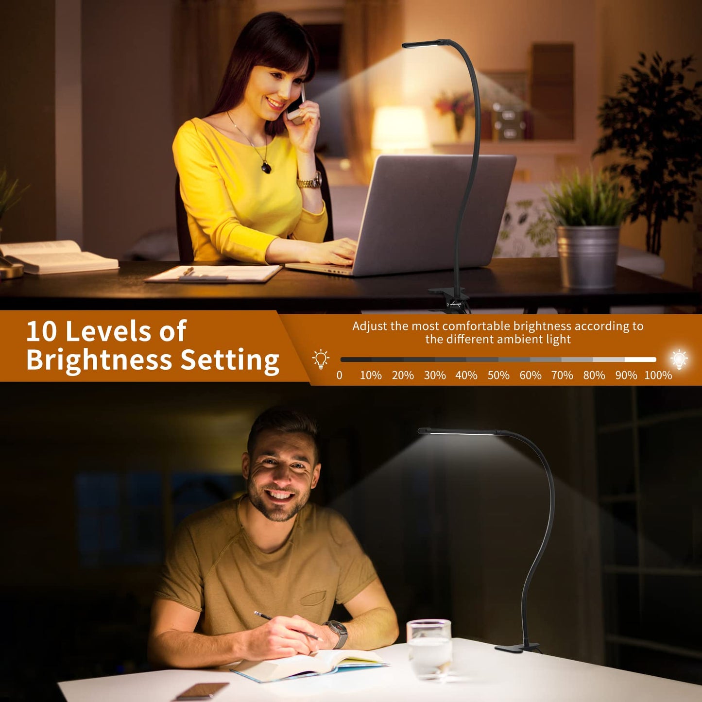 iZELL LED Desk Lamp with Clamp, 77 LEDs, 3 Color Modes, 10 Brightness Levels, Flexible Gooseneck, Model TBL721-BK