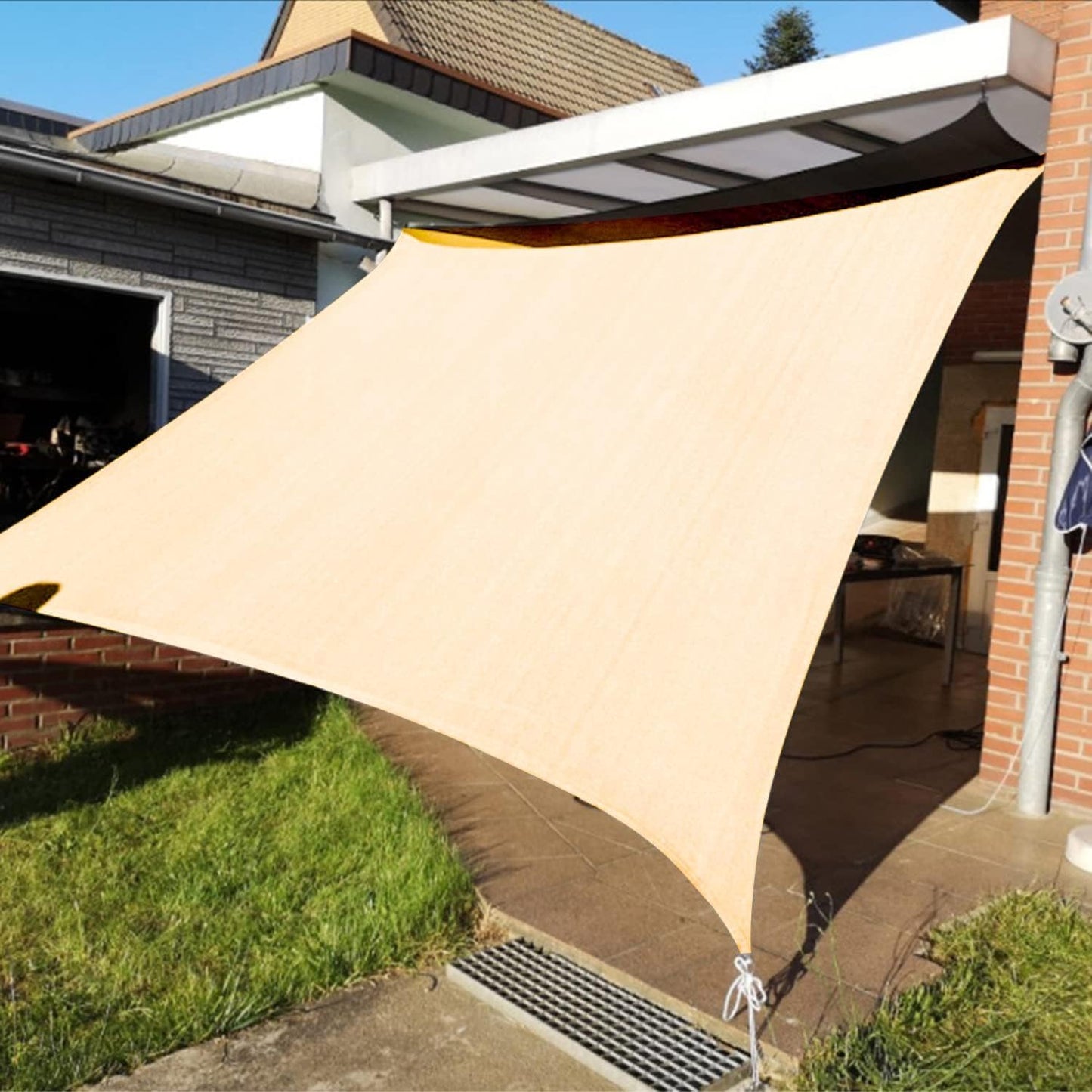 KANAGAWA Sun Shade Sail Curved 16'X16' Cream Rectangle Outdoor Shade Cover UV Blovk Canopy for Patio Garden Backyard Heavy Duty Permeable 185GSM (We Make Custom Size)