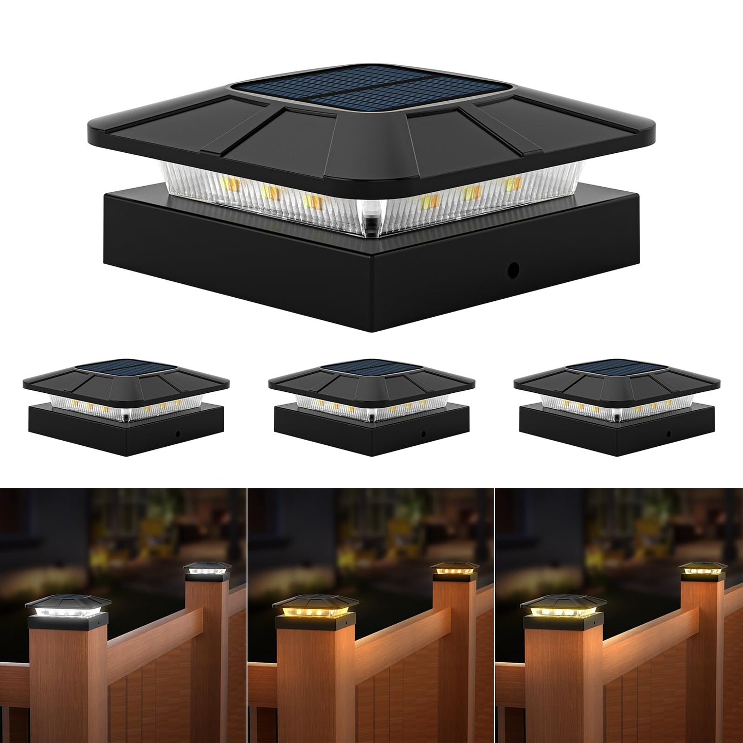 Flaow 4X4 Solar Post Cap Lights Outdoor [4 Pack Waterproof Ip65]  3 Lighting Modes For Fence Deck Patio Garden Decor  Dusk-To-Dawn Solar Powered Post Lights Fit 4X4 Wood/Vinyl