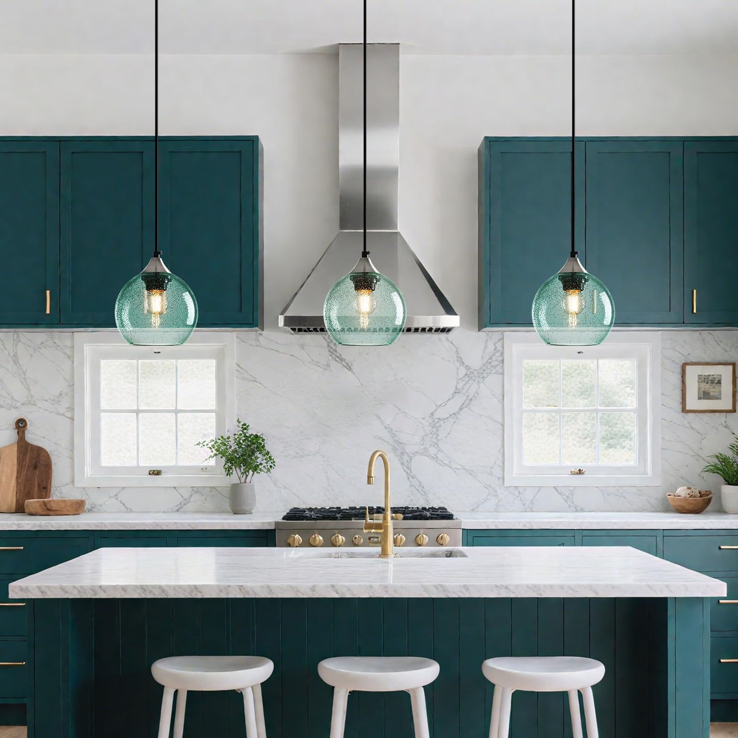 Lbsqj Light Green Glass Pendant Lights Kitchen Island Globe Pendant Light Fixtures Modern Pendant Lighting For Bedroom Living Dining Room Light Fixture (5.9 In  2 Pack)