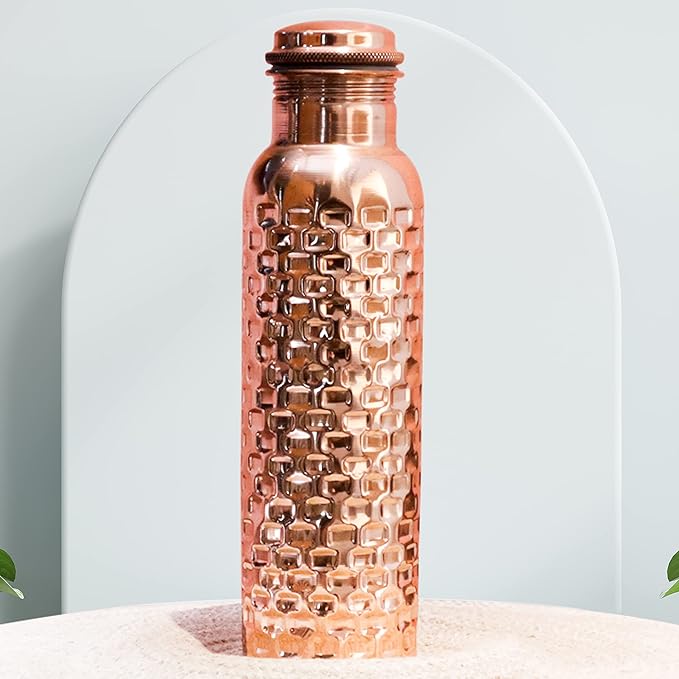 Copper Water Bottle Ayurveda Pure Copper Water Bottle for Drinking 32 oz Antique Black Leak Proof Joint Less Pure Copper Water Bottle with Lid-Purw Water Bottle 950 ML For Gym, Office, Hiking,Travel