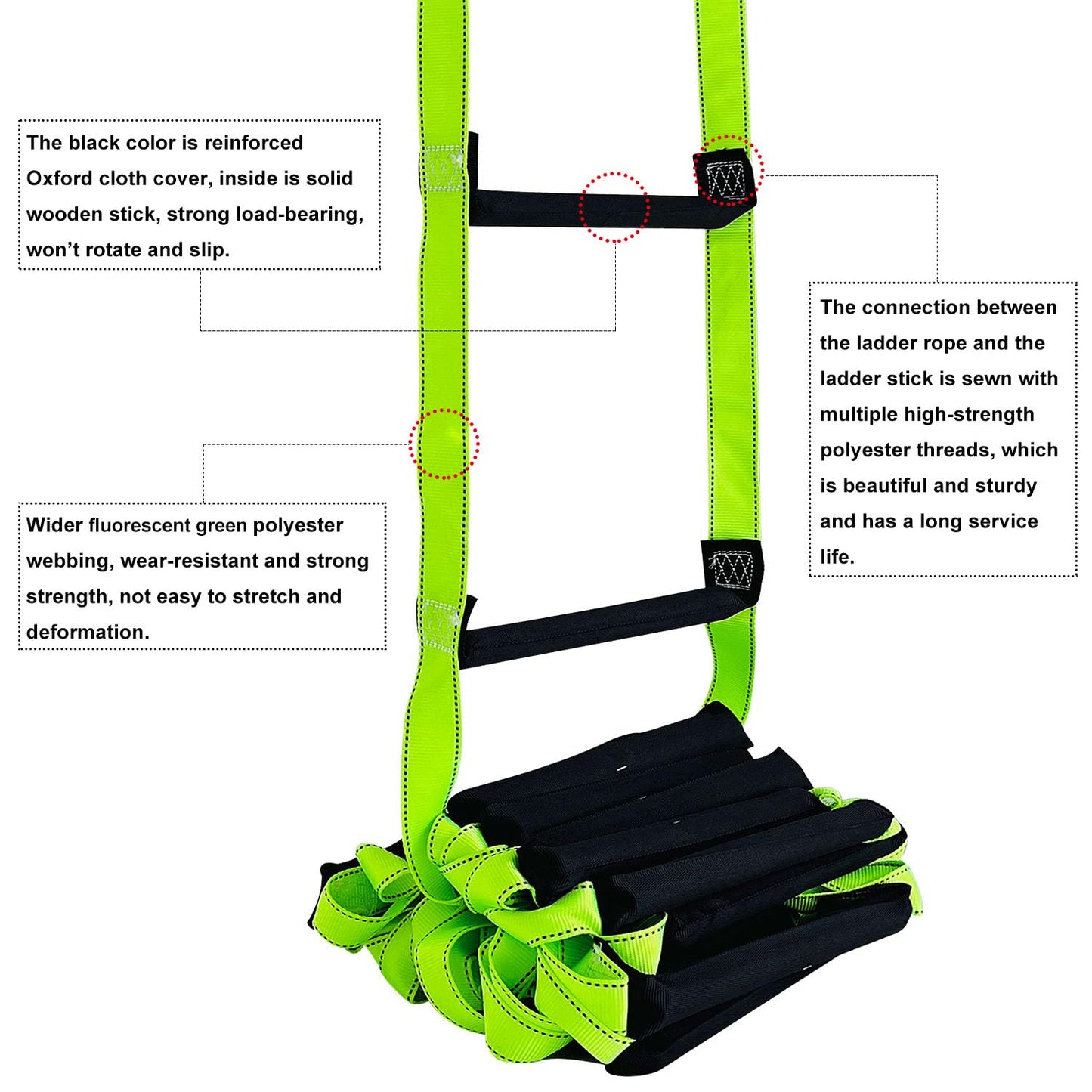 Fire Escape Ladder with 2 Heavy Hooks, 26.5 Feet Emergency Fire Ladder for 2-3 Story Homes, Reusable Safety Rope Ladders for Balcony Railing Treehouse, Green