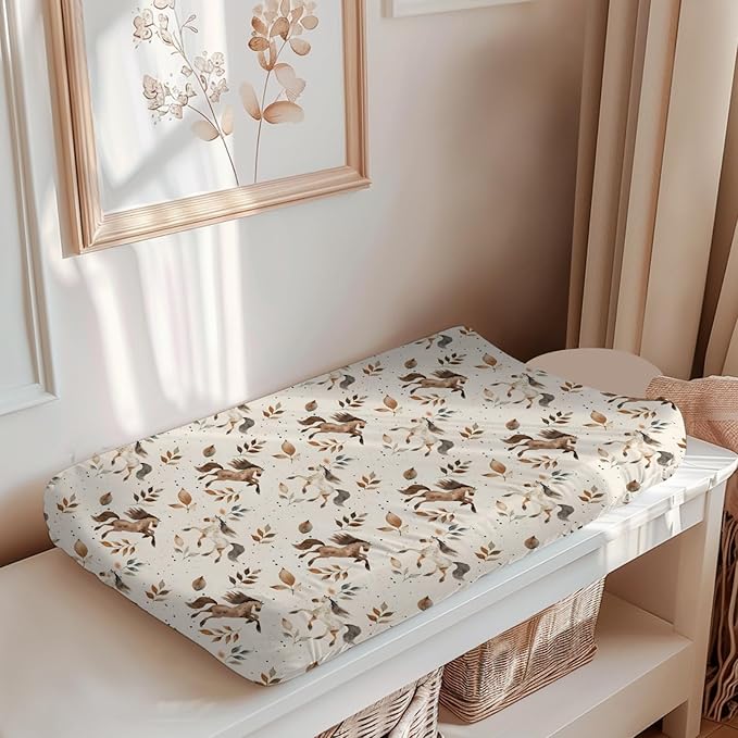 Soft 2 Pack Farm Animals Horse Leaves Highland Cow Tractor Pattern Baby Changing Pad Covers for Infant Newborn, Unisex Western Nursery Fitted Diaper Changing Table Pad Mat Sheets for Boys Girls-16x32