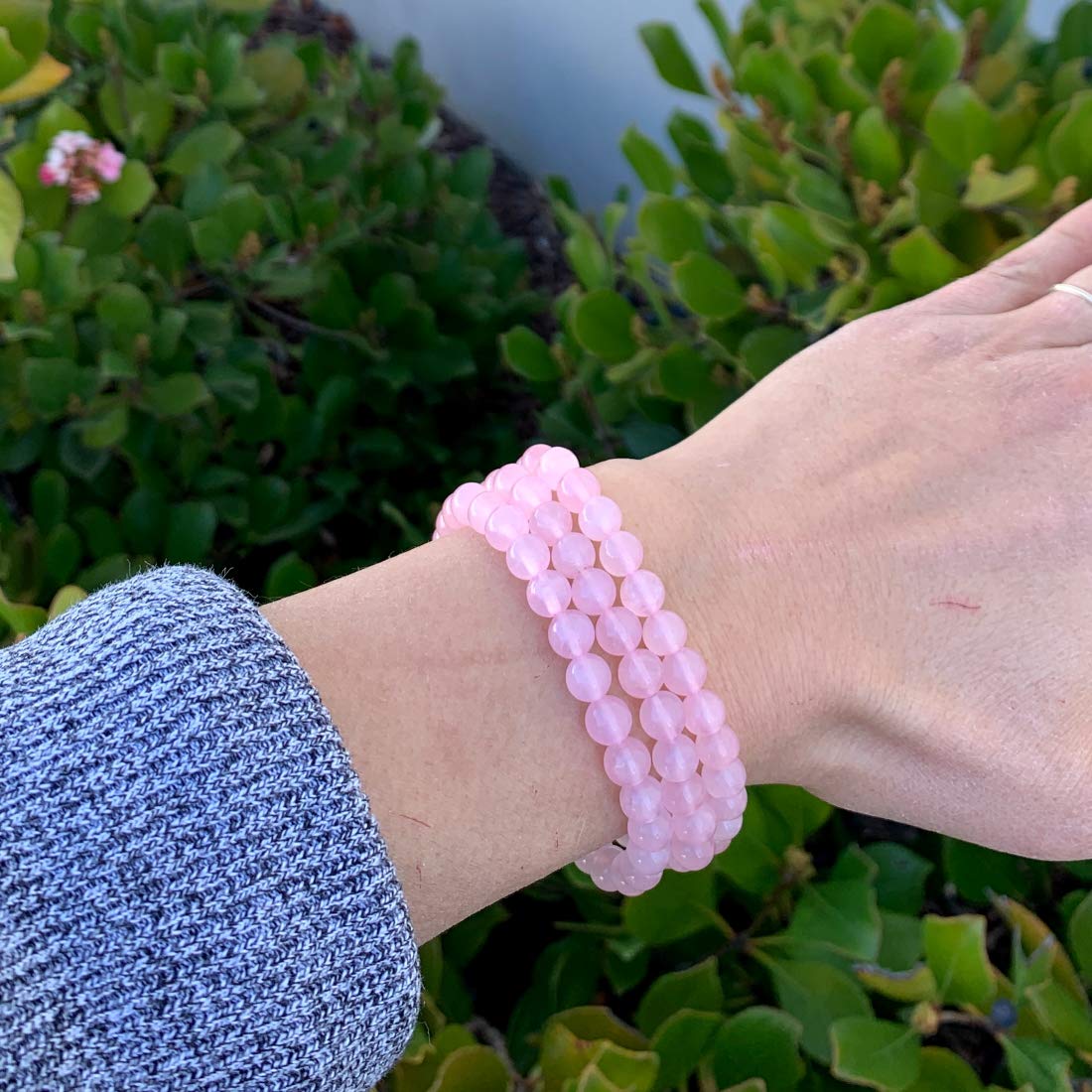 Adabele Real Natural Pink Rose Quartz Gemstone Beaded Bracelet 7.5 Inch Stretch Chakra Healing Crystal Stone Jewelry Women Mom G