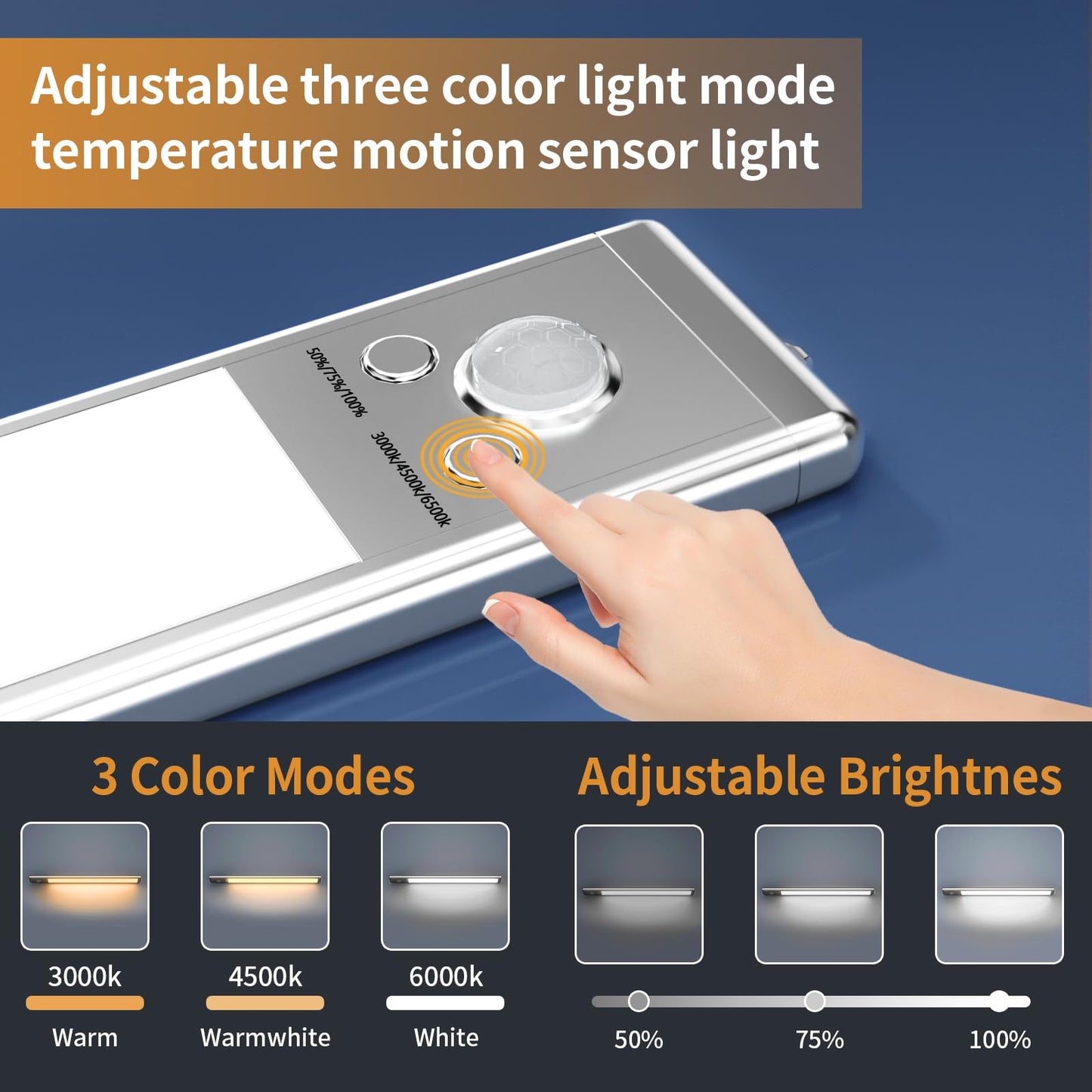 SOUL LINK Under Cabinet Lights, 88 LED Motion Sensor, USB Rechargeable, 12inch - 4 Pack, White, Aluminum