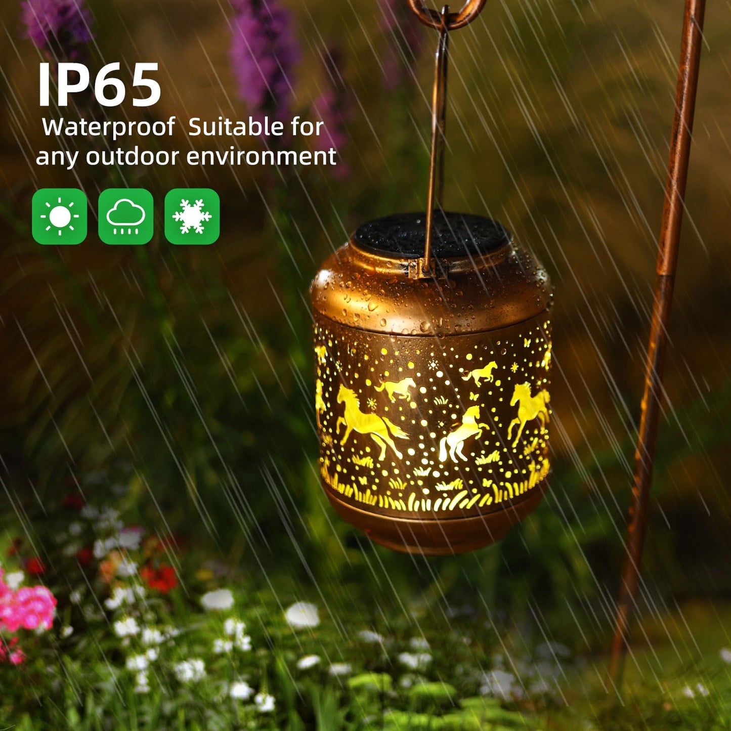 Gr8Gardens Horse Solar Lanterns Outdoor Metal Decoration, Waterproof Red Copper Hanging Lights for Yard, Porch, Patio, Pathway