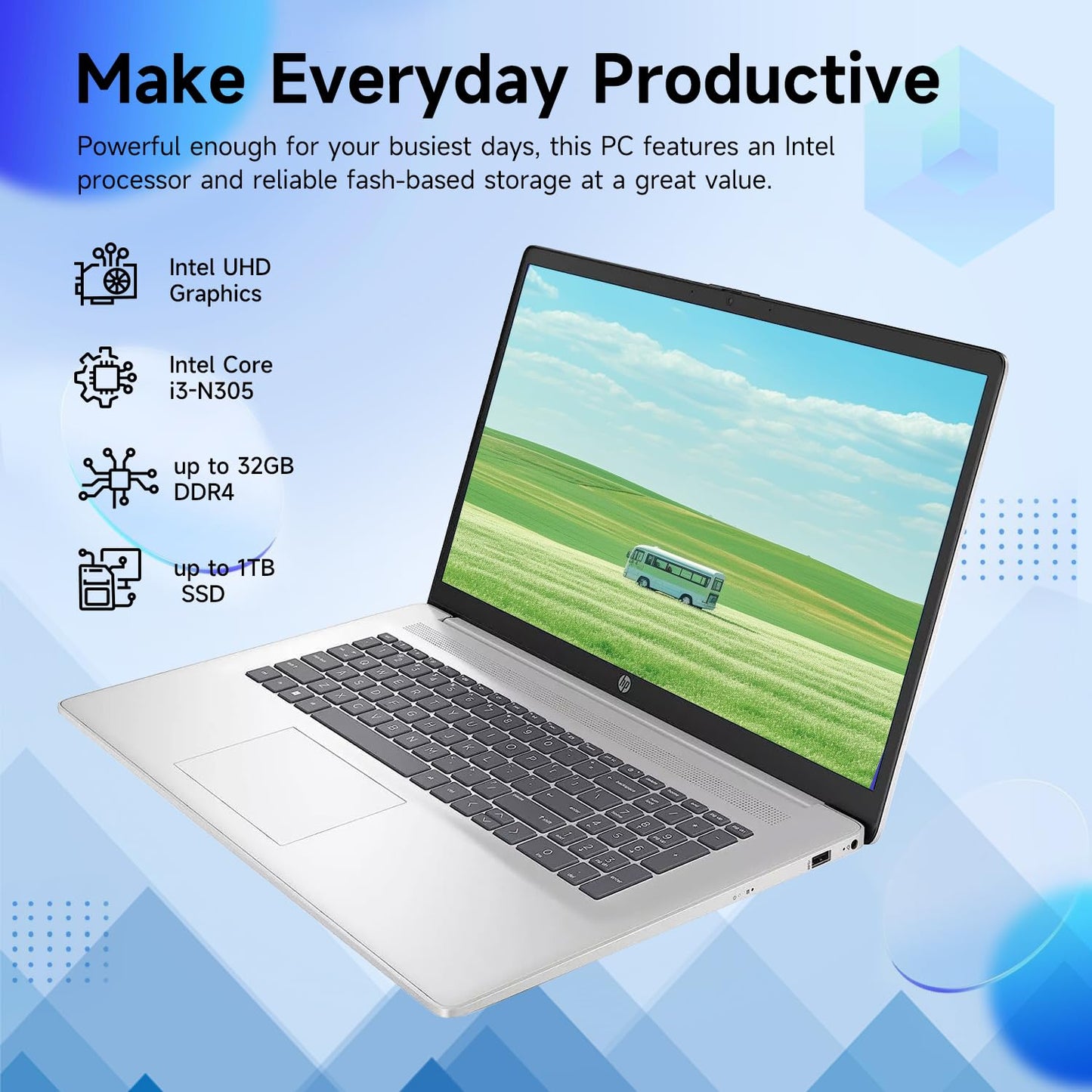 Hp Premium 17.3 Touchscreen Laptop, 8-Cores Intel Core I3-N305, 8Gb Ram, 128Gb Emmc + 512Gb Ssd, Webcam, Hdmi, Wi-Fi 6, Windows
