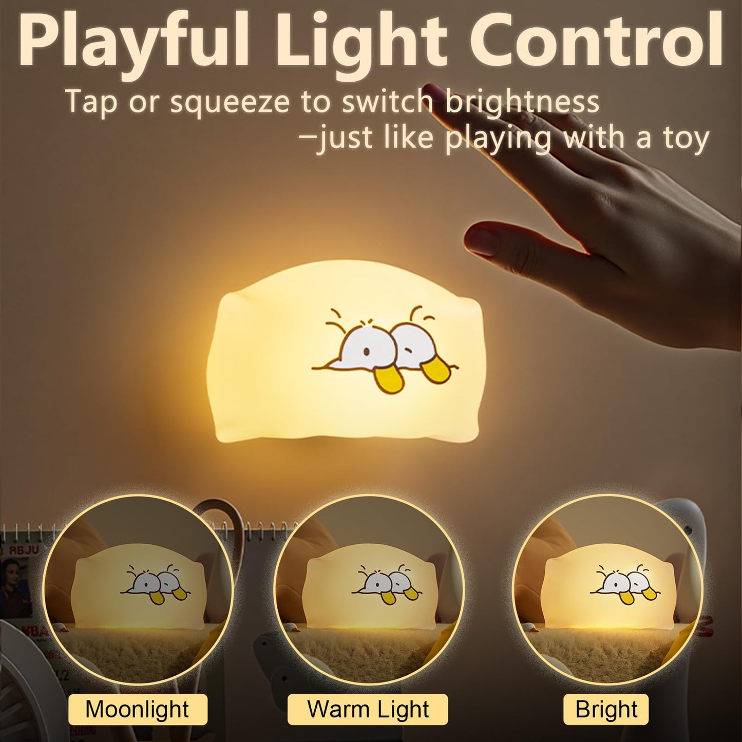 Dealswin Night Light For Kids  Led Squishy Ultra-Soft Cute Light Up Duck Magnetic Base  Dimmable Nursery Nightlight Gifts For Baby Room Decor  Rechargeable Bedside Touch Lamp For Breastfeeding