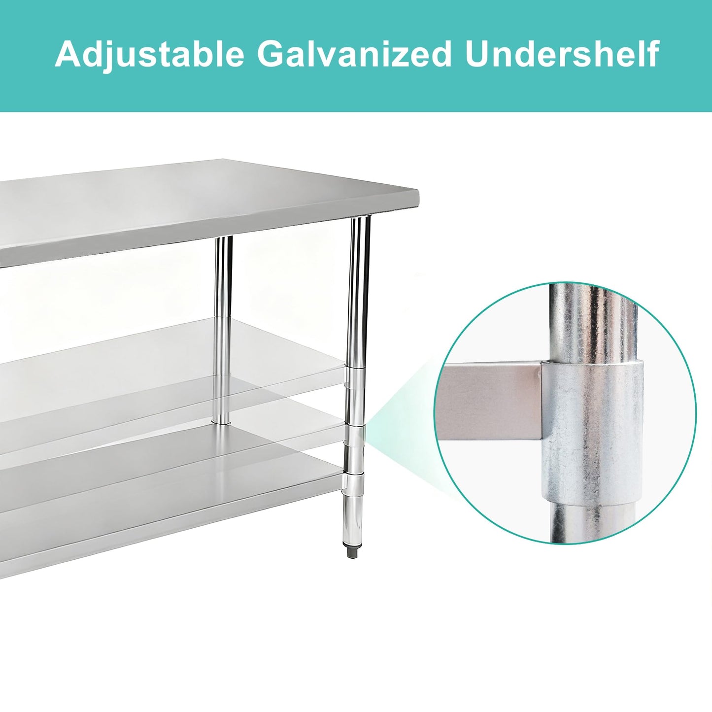 Okeyolive Stainless Steel Work Table 18 x 72 Inch, NSF Commercial Prep Table with Undershelf, Heavy Duty Food Prep Workstation