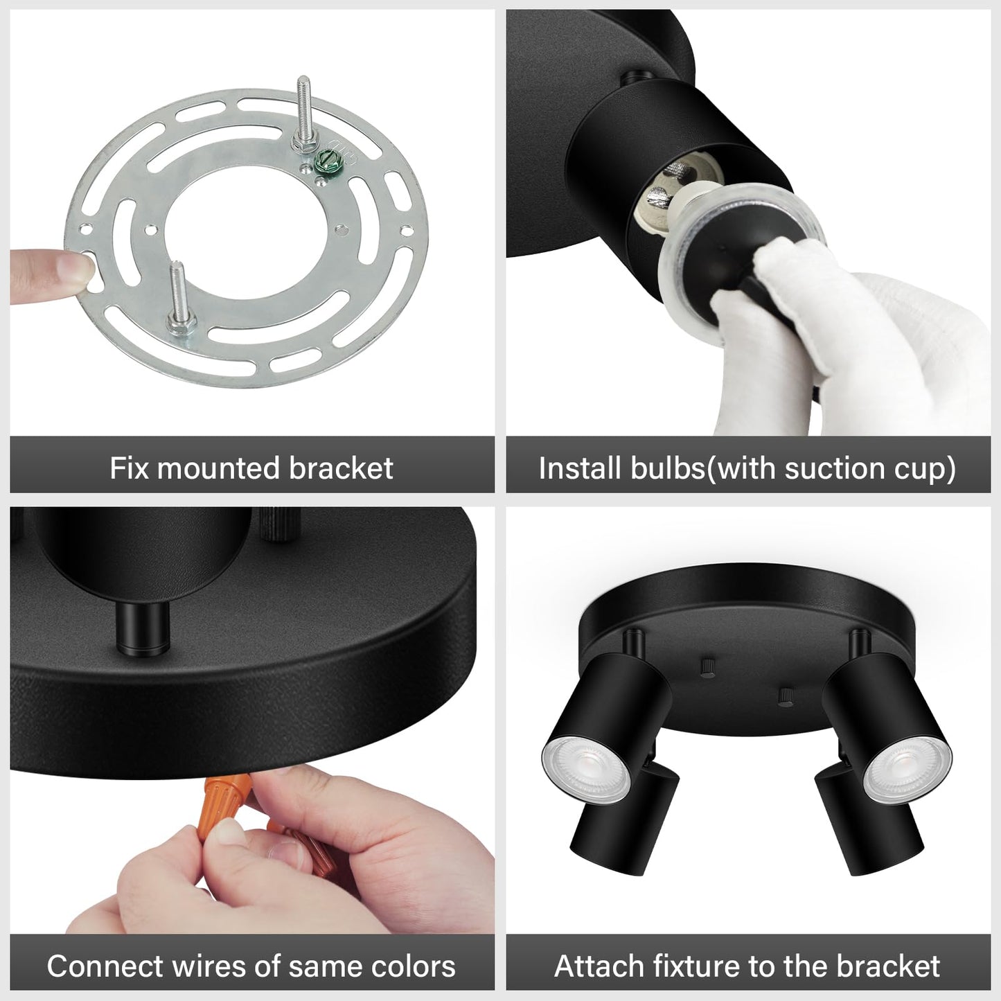 4 Light Track Lighting Fixtures Ceiling  Matte Black Round Directional Ceiling Spotlight  Gu10 Flush Mount Track Fixture  Adjustable Modern Led Track Lights For Kitchen/Living Room  Bulb Not Included