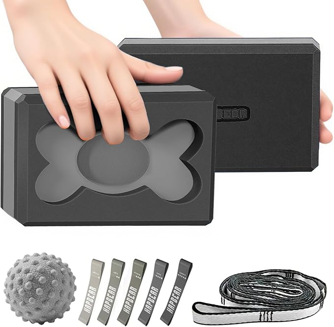 HAPBEAR Yoga Blocks 2 Pack - 9x6x3in High-Density EVA Foam with Non-Slip Textured Surface, Supportive for Deep Stretching...