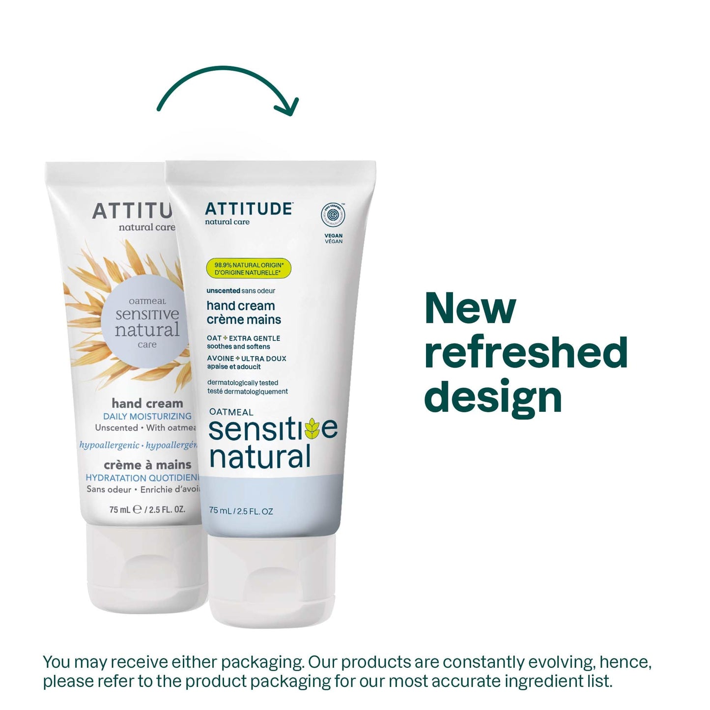 ATTITUDE Hand Cream for Sensitive Skin, Vegan & Unscented, 2.5 Fl Oz, EWG Verified, Dermatologically Tested