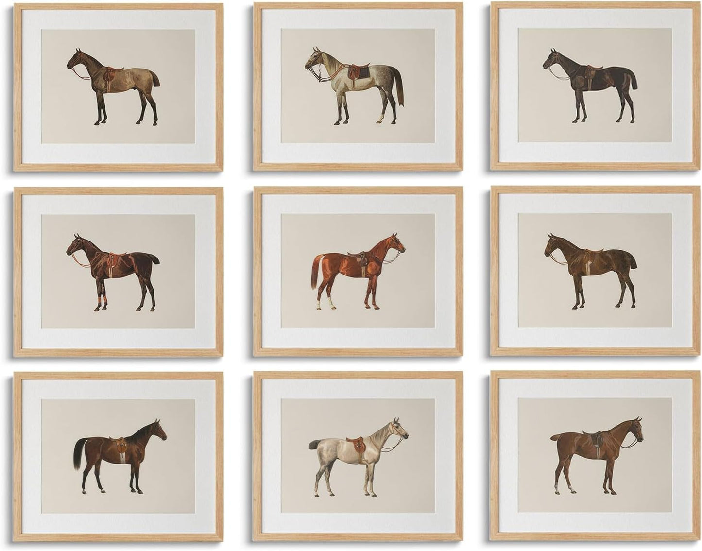 LOARTVE 9Pcs Vintage Horse Canvas Wall Art Posters,Farmhouse Horse Art Prints Rustic Gallery Wall Decor Pictures for Living Room Office Bedroom Decoration, Unframed