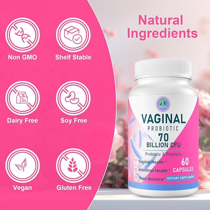 Vaginal Probiotics, PH Balance for Women, 70 Billion CFUs Womens Probiotic for Vaginal Health, Urinary, Odor Control, Flor, Ph Balance & Hormone, with Prebiotic & D-Mannose - Shelf Stable, 60 Caps