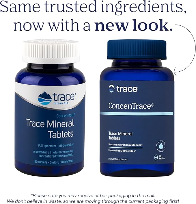 Trace Minerals ConcenTrace Trace Mineral Tablets - Supplement for Bone & Joint Support - Aids Hydration & Electrolyte Restoration - 90 Tablets (30 Servings)