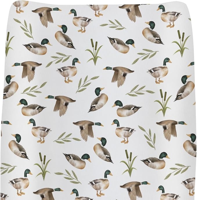 Mallard Duck Hunting Changing Pad Covers for Baby Girl Boy Wild Ducks Leaves Fitted Change Table Cover Mats Hunting Animals Soft Diaper Changing Table Sheets 32''×16''