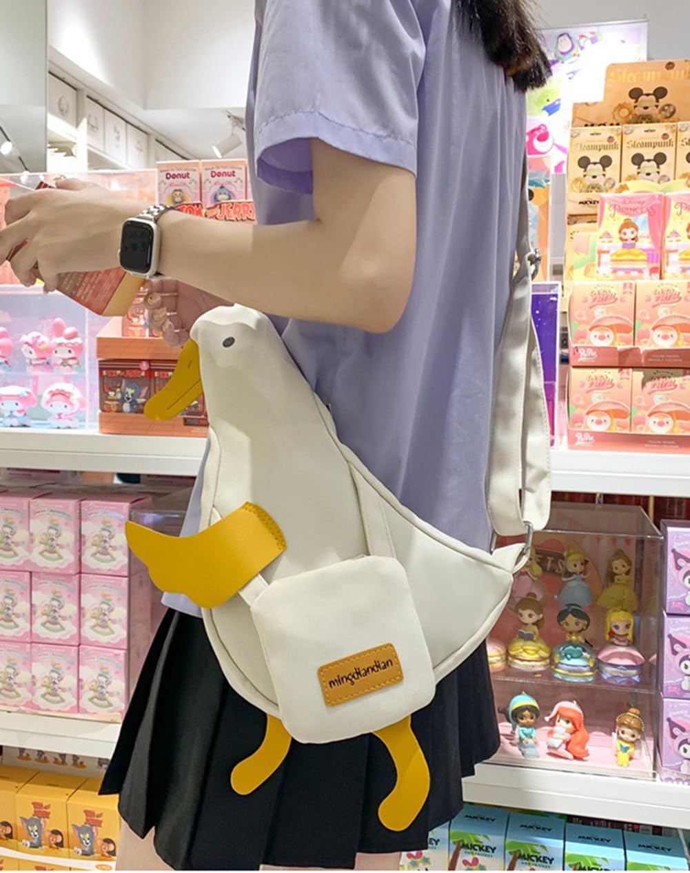 PRLINJSK Kawaii Purse, Cute Duck Crossbody Shoulder Bag, Novelty Messenger Purse for Women with Pins Gifts