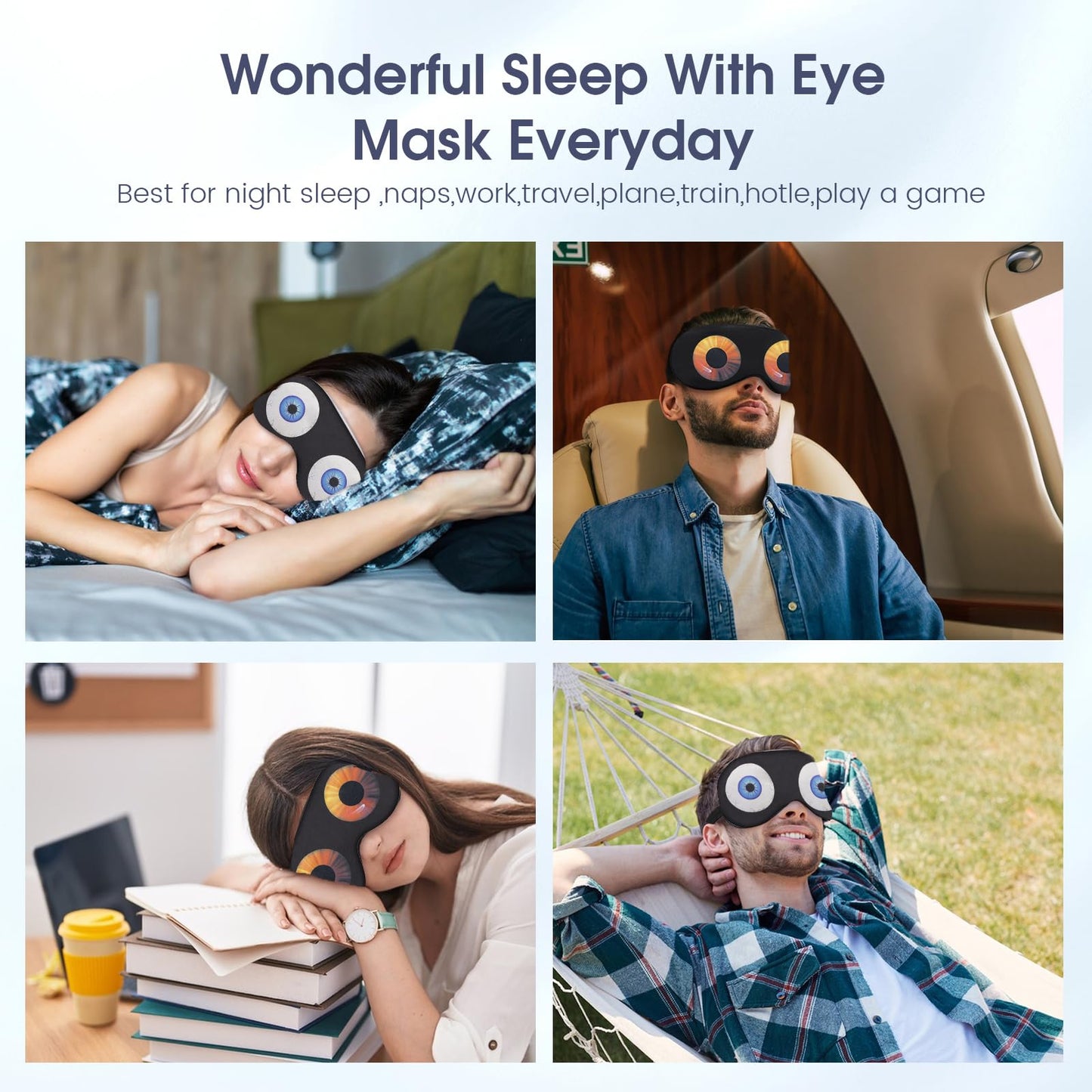 2 Pcs Sleep Mask for Kids Boys, Silk Eye Covers for Sleeping, Adjustable Strap & Light Blocking Design, Adult Children's Bedtime Blindfold for Travel and Home Use (Funny Eye)