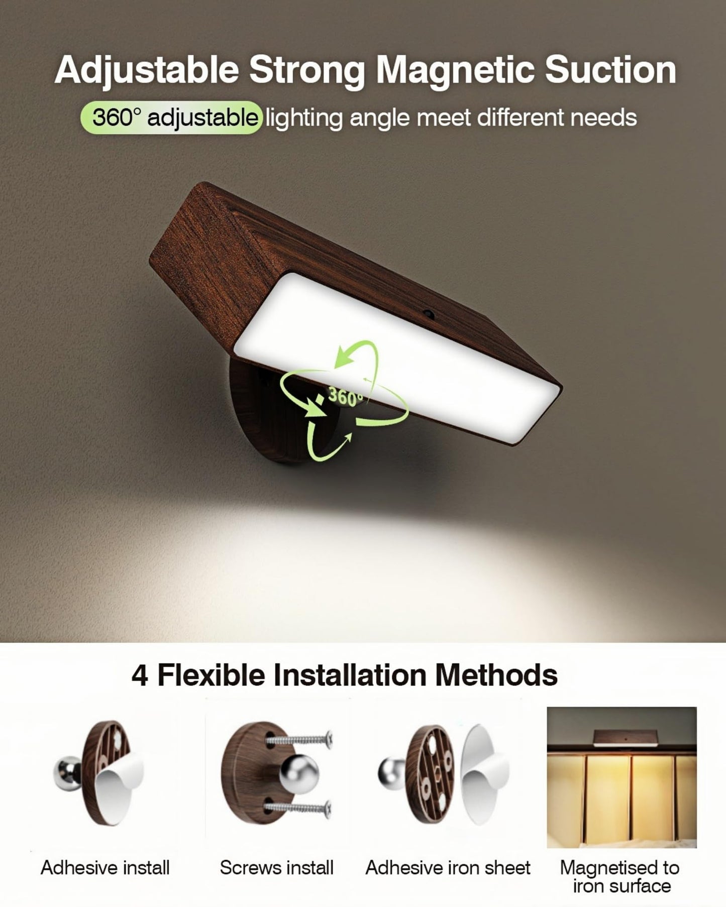 Battery Operated Wall Sconces Set Of 2: Wireless Rechargeable Wall Light With Remote&Button  360?Rotate Magnetic Scone Lighting Led Wall Mount Sconce Lamp For Bedroom Bedside Reading  Wood