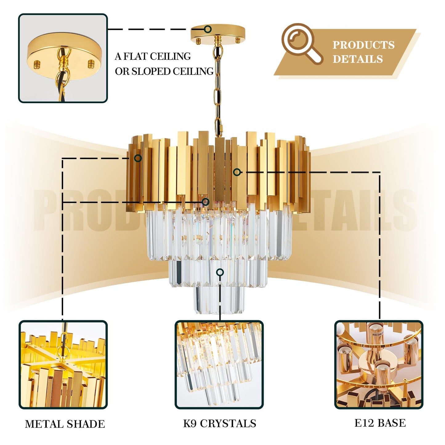Brfaixla 3-Tier 15.8 Crystal Gold Chandelier Modern Crystal Pendant Chandeliers 5 Lights Round Hanging Lighting For Dinning Room Kitchen Island Bedroom Living Room Foyer Entryway  E12