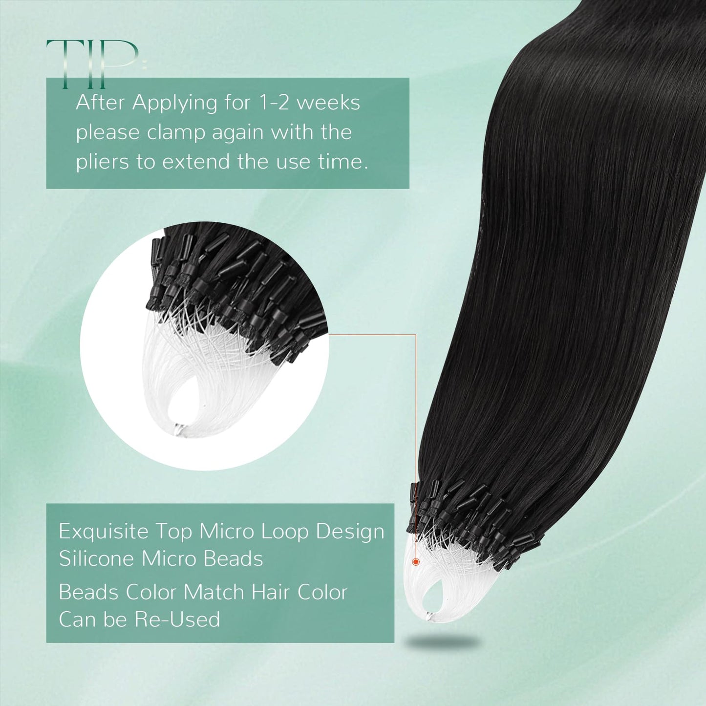 Easyouth Micro Hair Extensions Human Hair Black Micro Loop Hair Extensions Real Human Hair Jet Black 18 Inch 50g 50s Micro Link