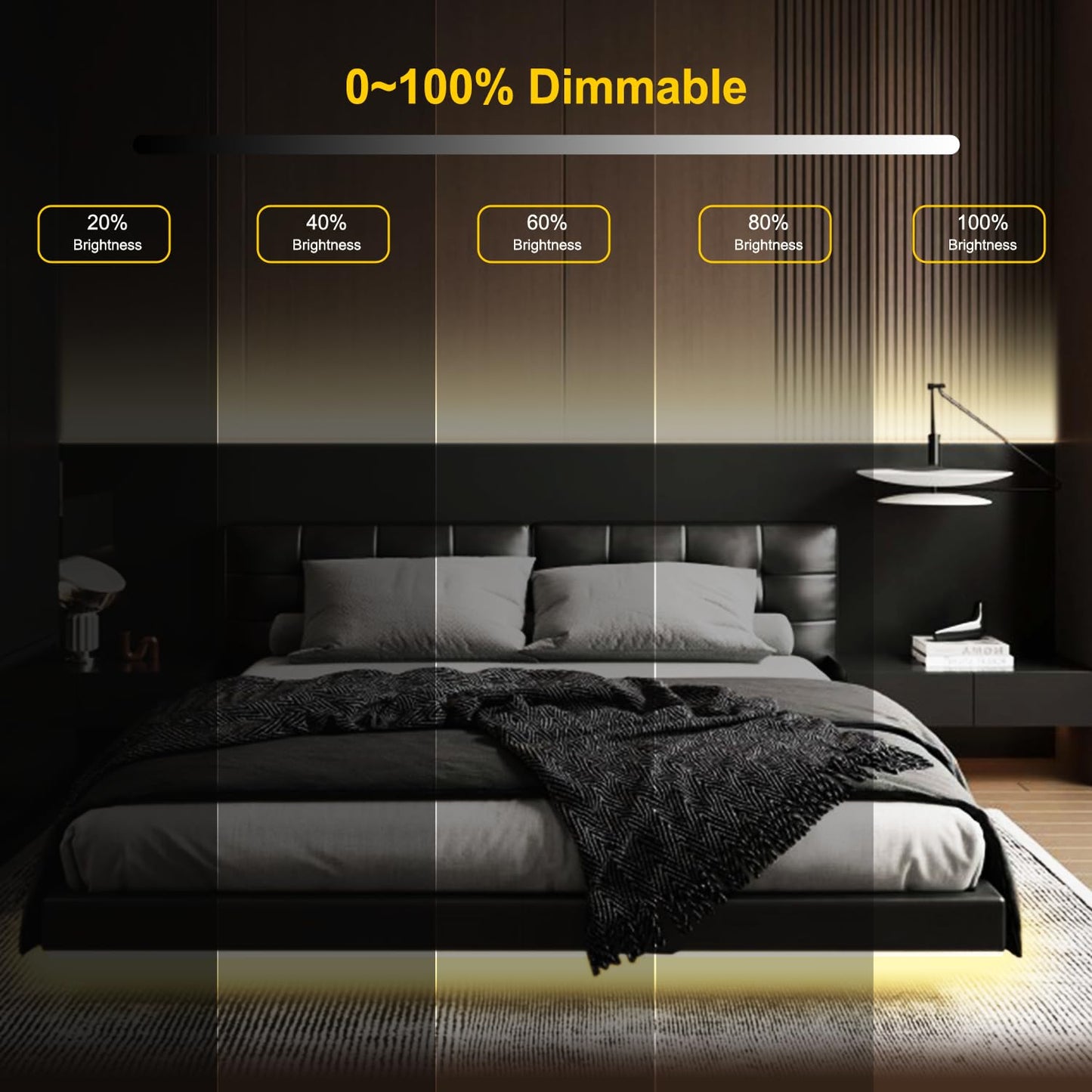 Pandery Cob Led Strip Light Cct Dimmable Strips Light 2700K-6500K 65Ft/20M 8Mm Wide Cri90+ 24V Led Strips Kit With Bluetooth App Control/Music Mode For Bedroom Kitchen Diy Lighting