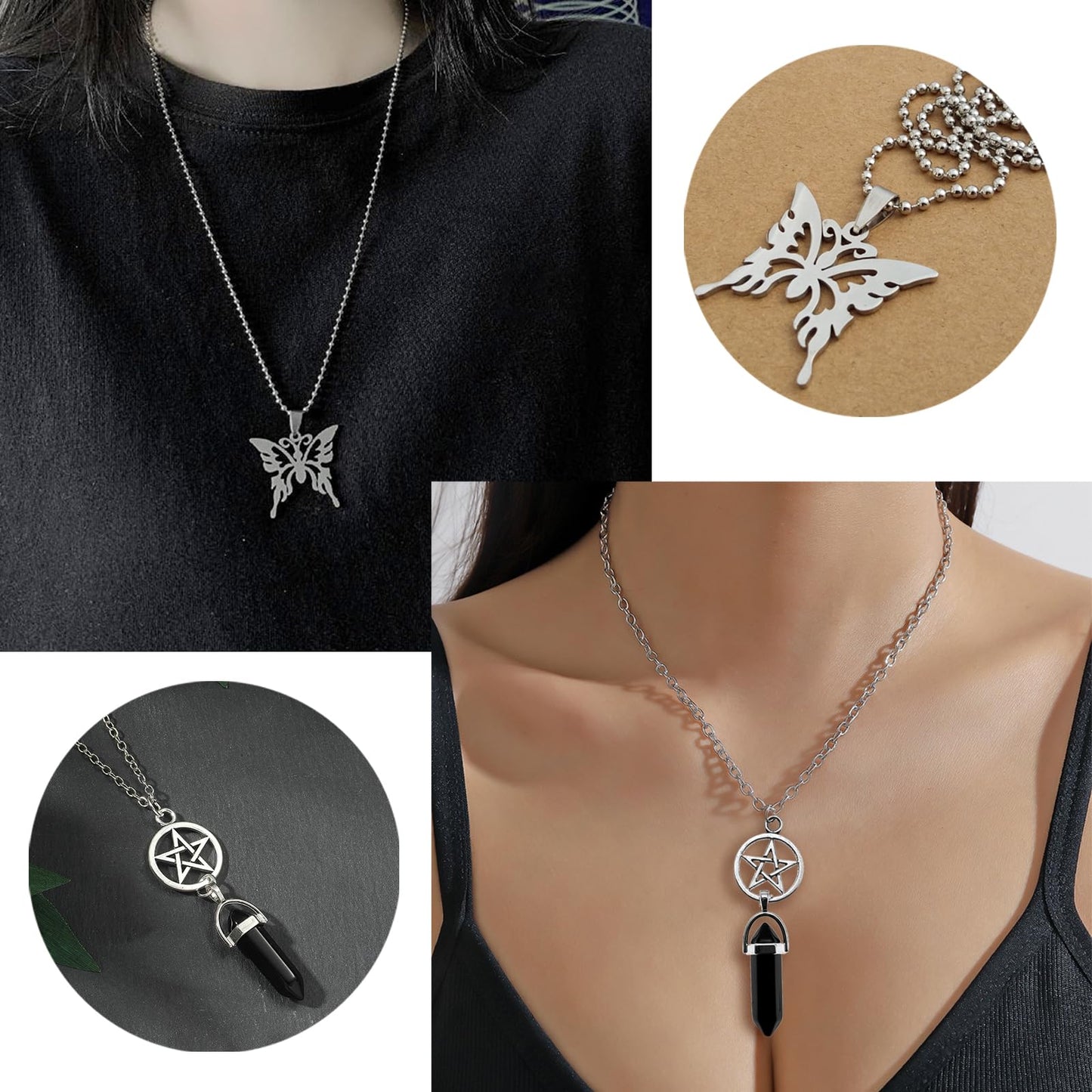 JDRGJTH 24PCS Y2k Jewelry Set,Y2k Accessories Grunge Knitted Cat Beanie,Fairy Grunge Gloves Necklace Rings Bracelet Therian Accessories Set Cosplay Party Jewelry Gift for Women
