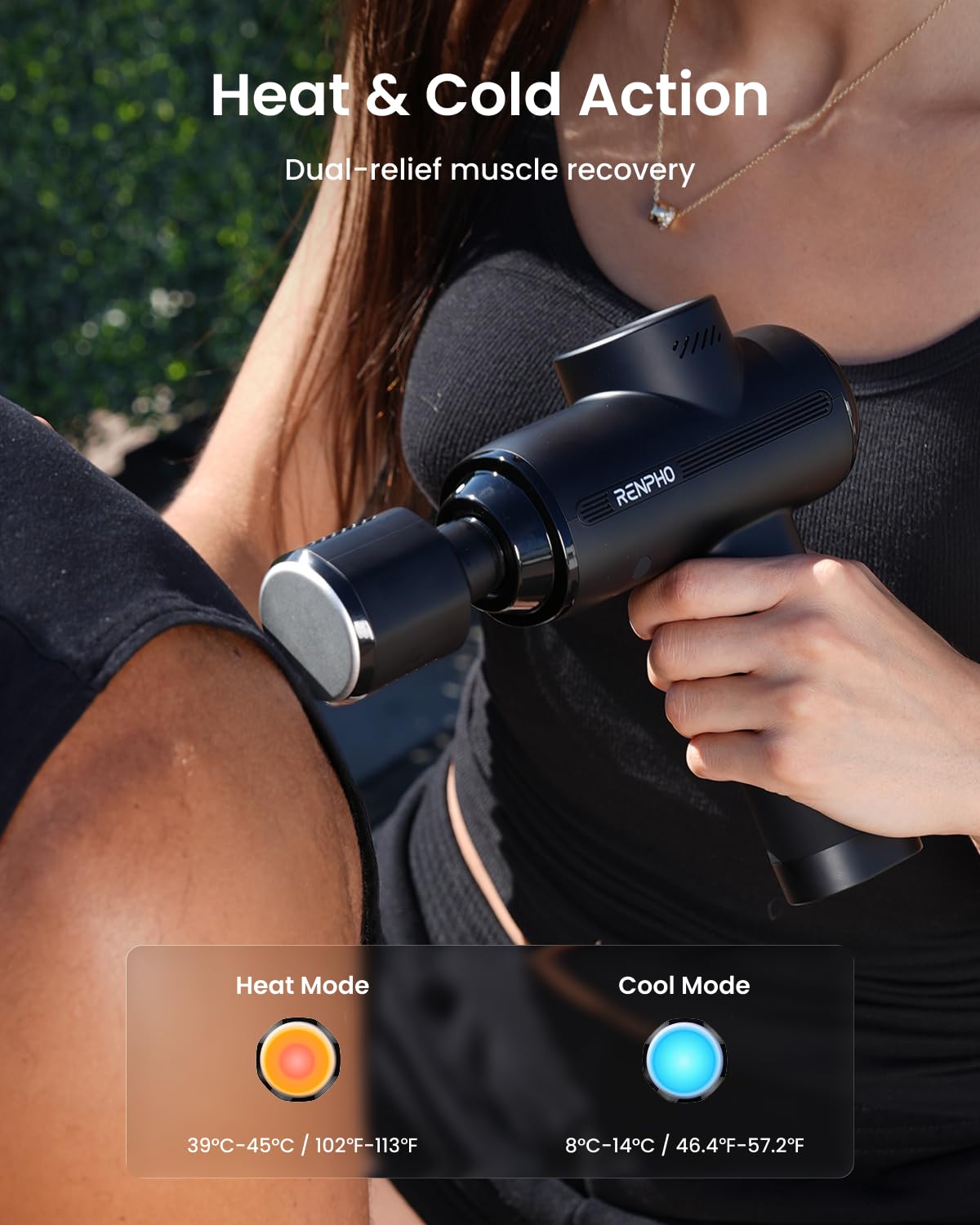 RENPHO Active Thermacool 2 Massage Gun with Heat and Cold Therapy, Professional Deep Tissue Handheld Massager with Carry Case, Percussion Body Muscle Masajeador for Men Women Athletes Back