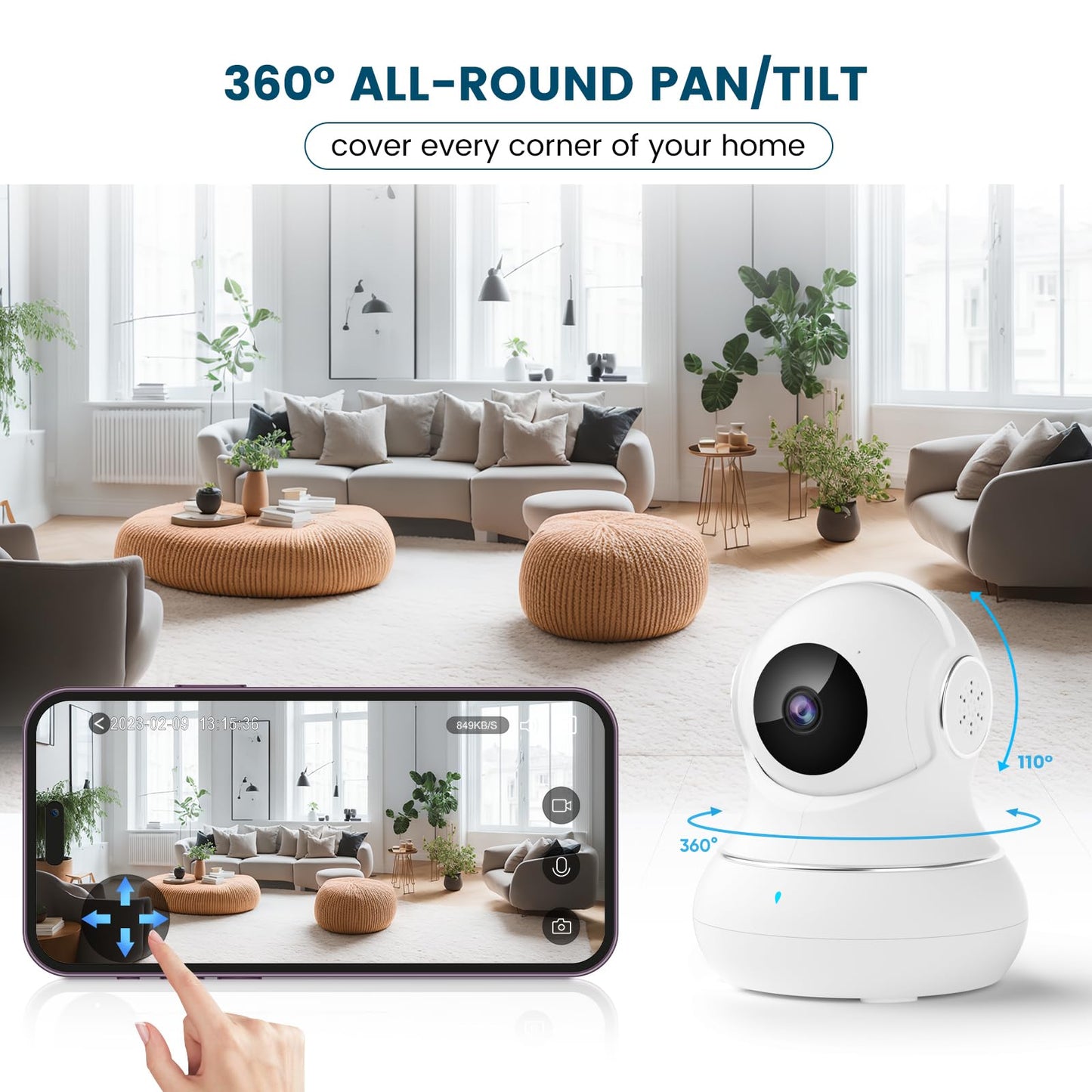 Litokam Security Camera Indoor 2K, 360 Pan/Tilt Cameras For Home Security With Motion Detection, Baby Monitor For Pet/Dog With N
