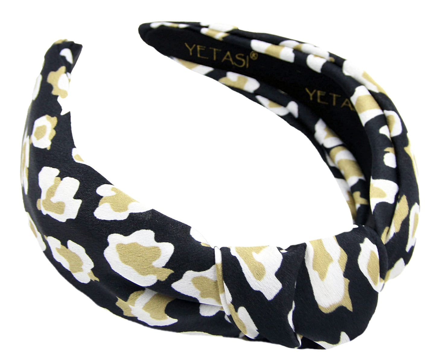 YETASI Satin Leopard Headbands for Women are Classy. Chic Cheetah Fashion Headband Designer Beige, Black Knotted Headband for Wo