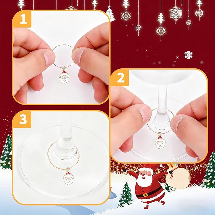 Christmas Wine Glass Markers - 20pcs Party Drink Marker Tags With Rings Stem Glasses Identifier For Party Favors Decorations Tasting