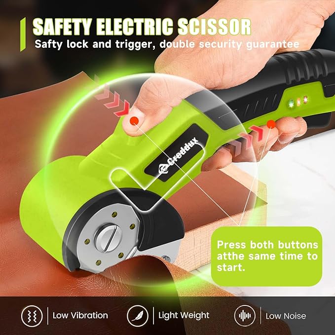Cordless Electric Scissors，Cardboard Cutter Heavy Duty Scissor with 3 Blade, Safety Lock & Extra Blade，Rotary Cutter for Cardboard Fabric Plastic Leather Green