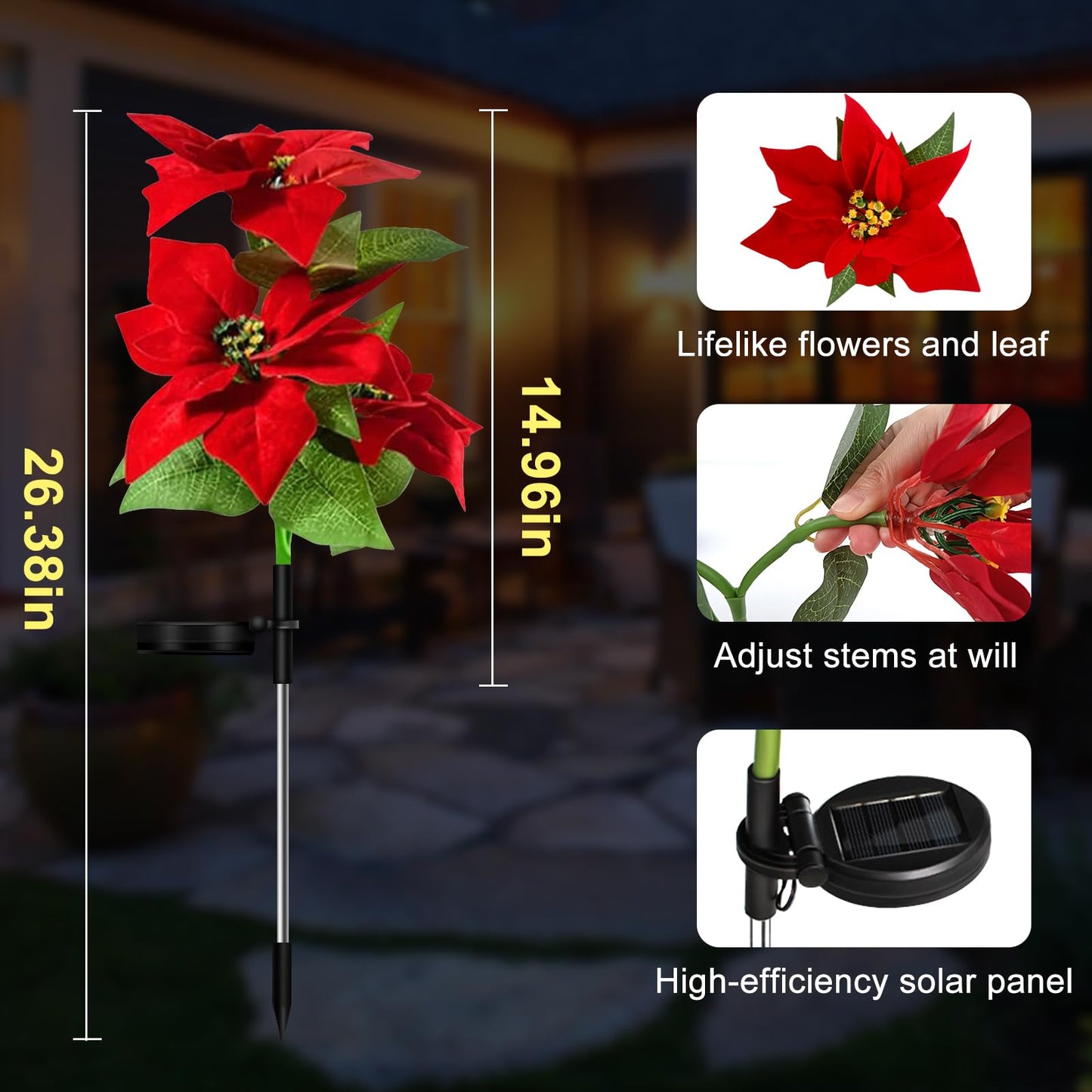 Aolyty Solar Garden Lights, IP65 Waterproof Solar Flowers Lights Landscape Lighting Simulation Poinsettia LED Light for Pathway, Garden, Patio, Yard, Lawn Outdoor Decorative (2 Pack)