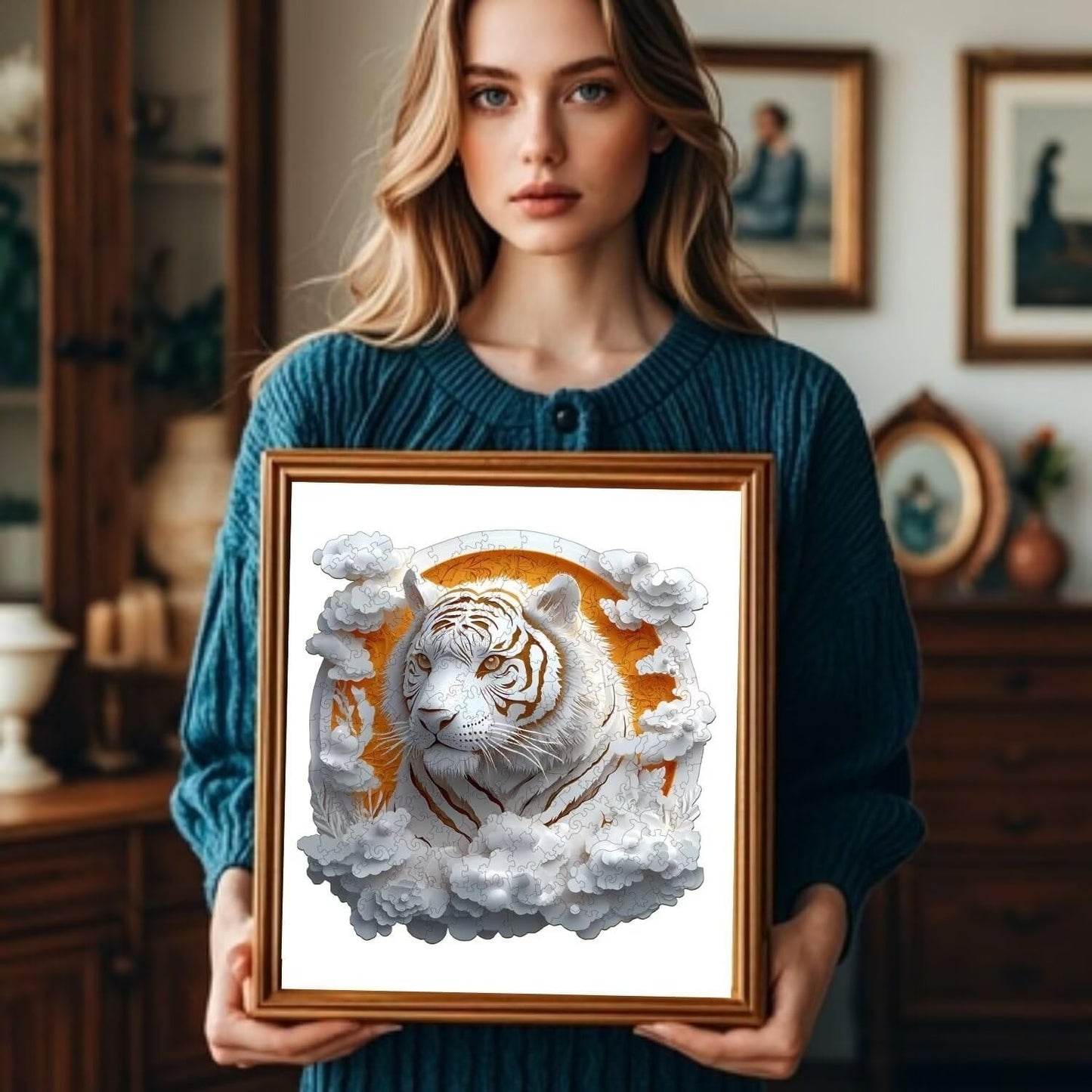 Wooden Puzzles Adults, 3D Paper Tiger Wooden Puzzles 100 Pieces, Unique Animal Shaped Wood Challenging Jigsaw Puzzles Gifts for Adults, 8.5x8.5in