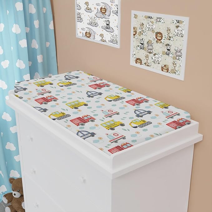 Watercolor Cars Changing Pad Covers Cute Transport Vechile Sun Clouds Leaves Fitted Baby Change Table Sheets for Boys Girls Cartoon Cars Soft Stretchy Fitted Changing Table Mats Sheets 32''x16''