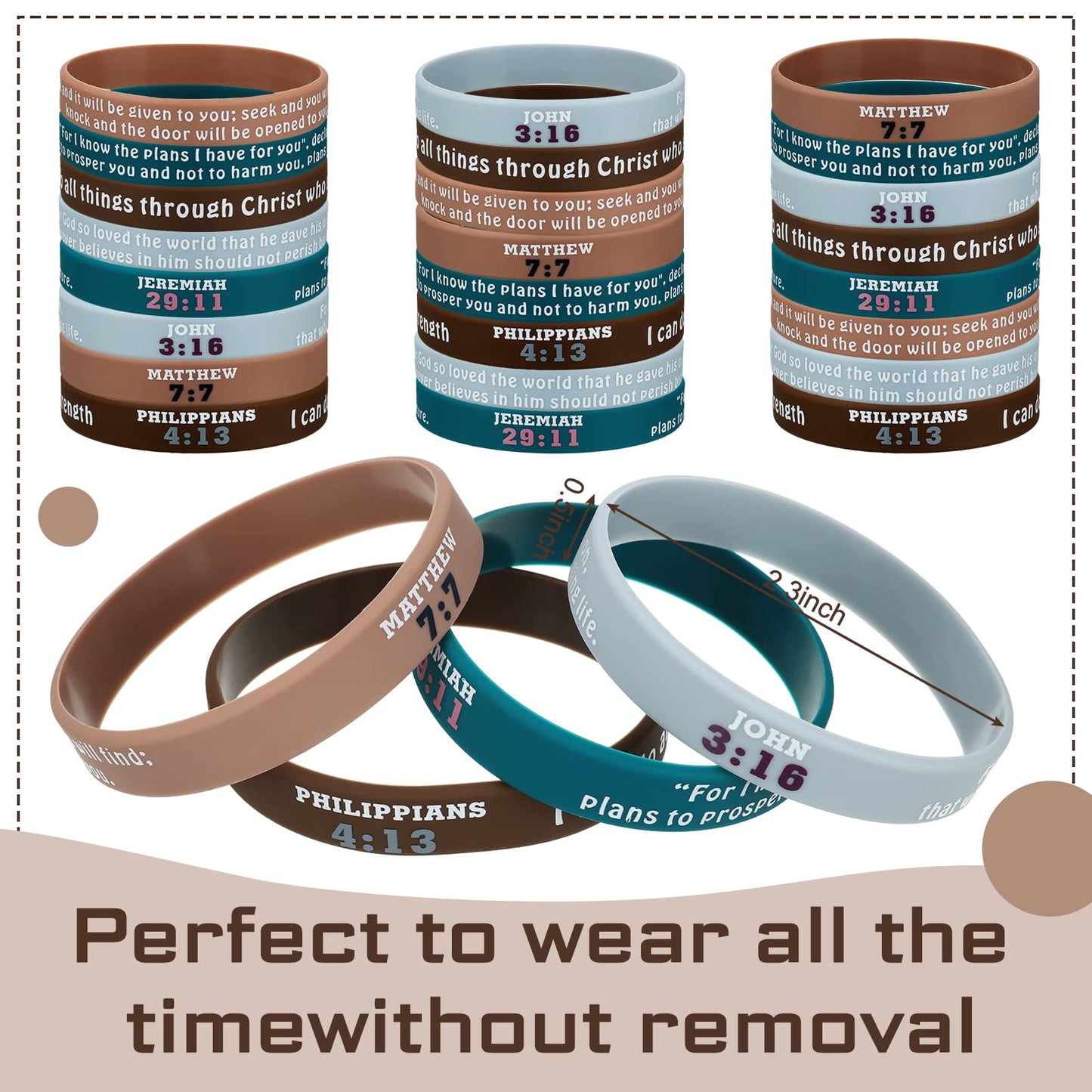 Sinmoe 32 Pcs Bible Verse Silicone Bracelets - Inspirational Rubber Wristbands for Men & Women, 2.3 Inch, Multiple Colors, Model: 7659
