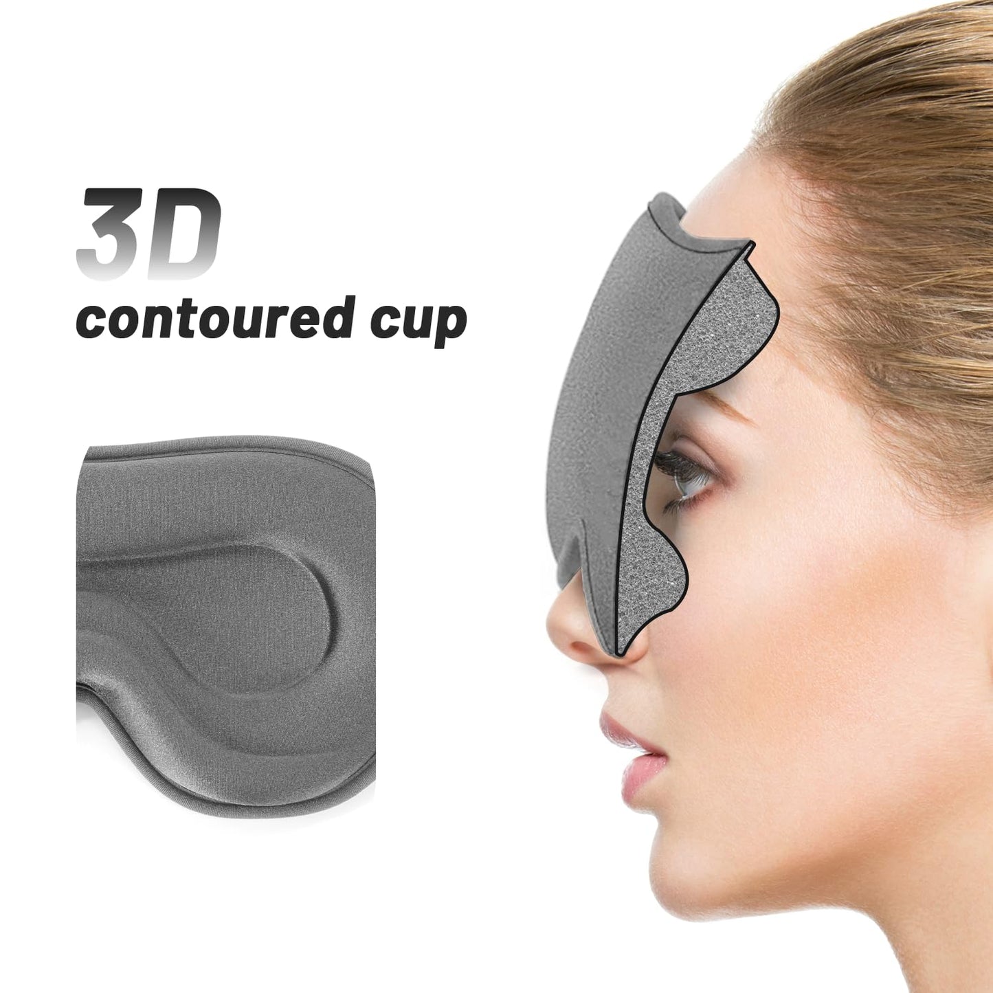 Sleep Eye Mask for Men Women, Lash Extensions 3D Sleeping Mask, Travel Blackout Night Blindfold Eye Shade Cover with Adjustable Strap (Grey-3D)