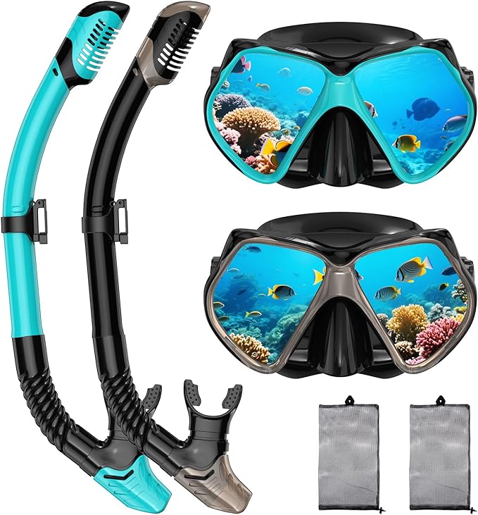2 Pack Snorkeling Gear for Adults, Dry Snorkel, Mask Set Adult, Diving Scuba Mask, Scuba Gear, Swimming Goggles with Nose ...