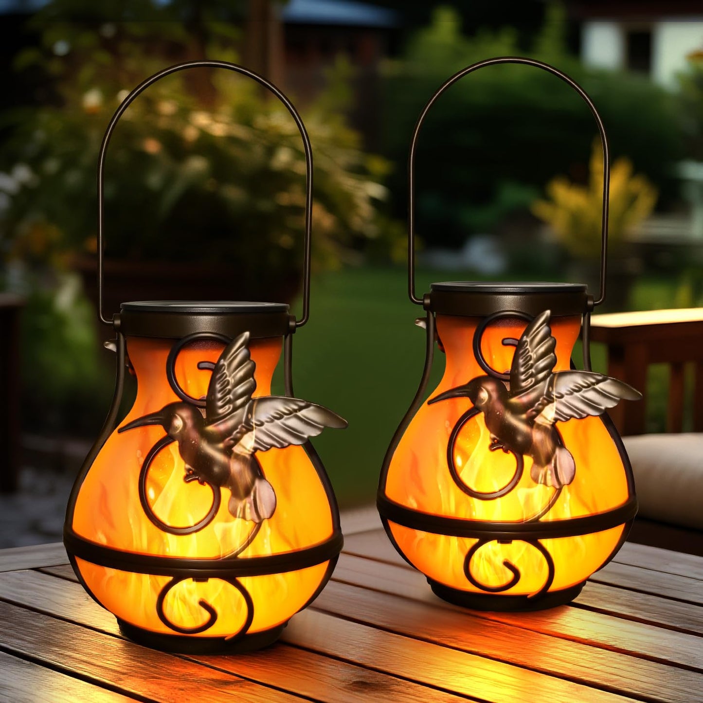 2 Pack Solar Lanterns For Outside Hanging Solar Garden Lights Outdoor Waterproof With Flickering Flame Led Lantern For Patio Yard Camping Halloween Decorations Gardening Gifts For Mom