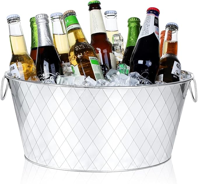 Galvanized Tub 3.5 Gallon Metal Beverage Ice Buckets for Parties Wine Drink Beer Champagne Vintage Tin Large Buckets for Cocktail Mimosa Bar Supplies