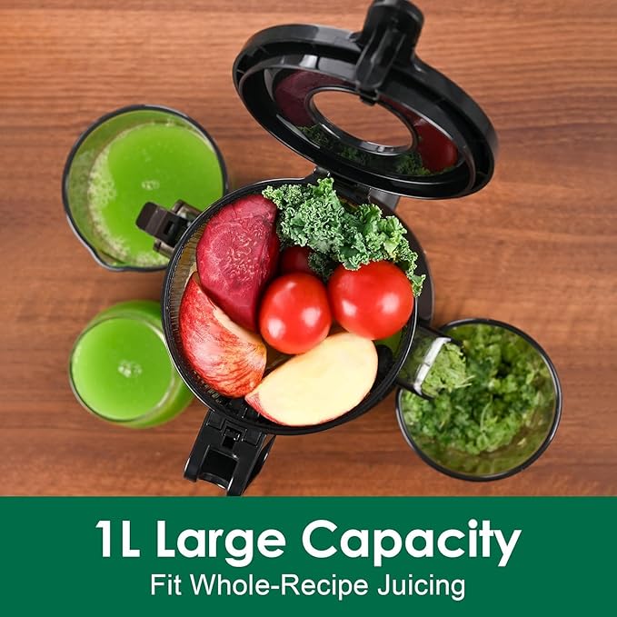 Juicer Machines,Fretta Cold Press Juicer with 4.25" Large Feed Chute,Fit Whole Fruits & Vegetables,High Juice Yield,BPA-Free,Tritan PCTG Material,Black