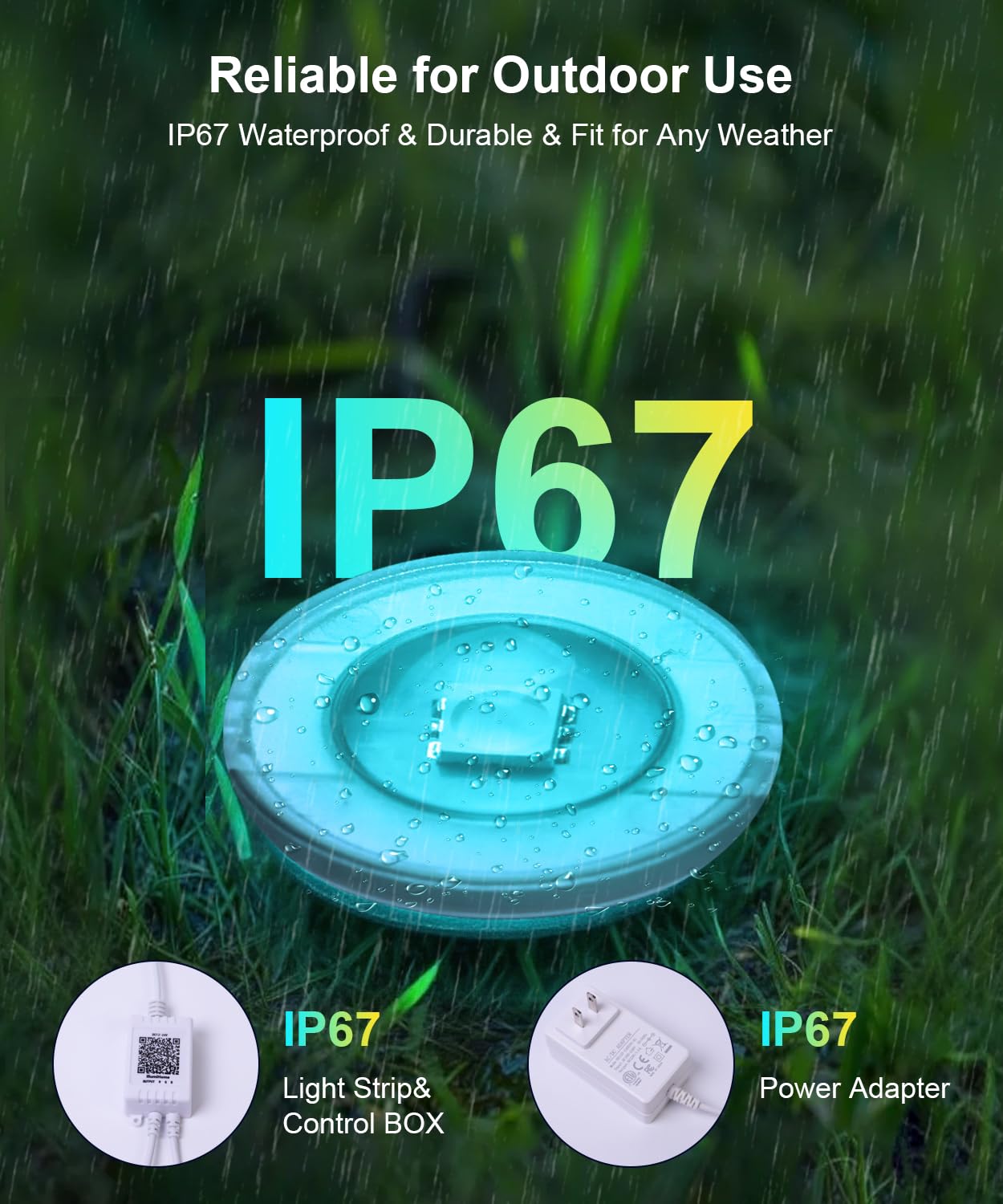 Fussion 300ft Smart RGB LED Outdoor Lights, IP67 Waterproof, Remote Control, Model LX20250312-90M, White