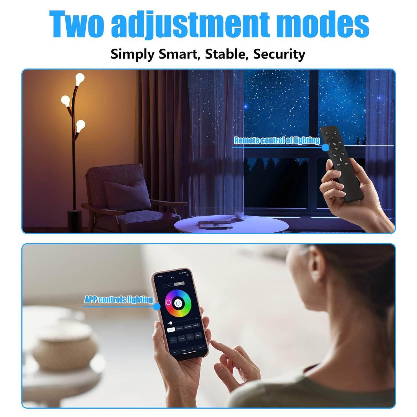 MXhme A19 Color Changing Light Bulb, Dimmable 9W (60W Equivalent), RGBWW, E26 Base, Remote & App Control, White