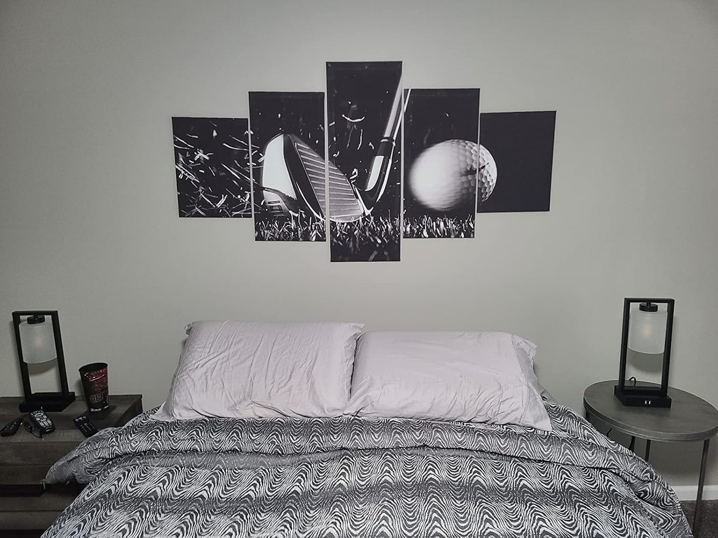 Golf Pctures Wall Decor Black and White Paintings Golf Course Wall Art for Living Room Golfing Sports Artwork 5 Piece Prints on Canvas House Modern Decor Giclee Framed Ready to Hang(60''Wx 32''H)